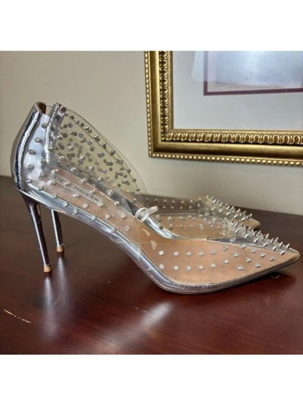 Steve‎ Madden Vala Silver Spike Stud Clear Stiletto 4